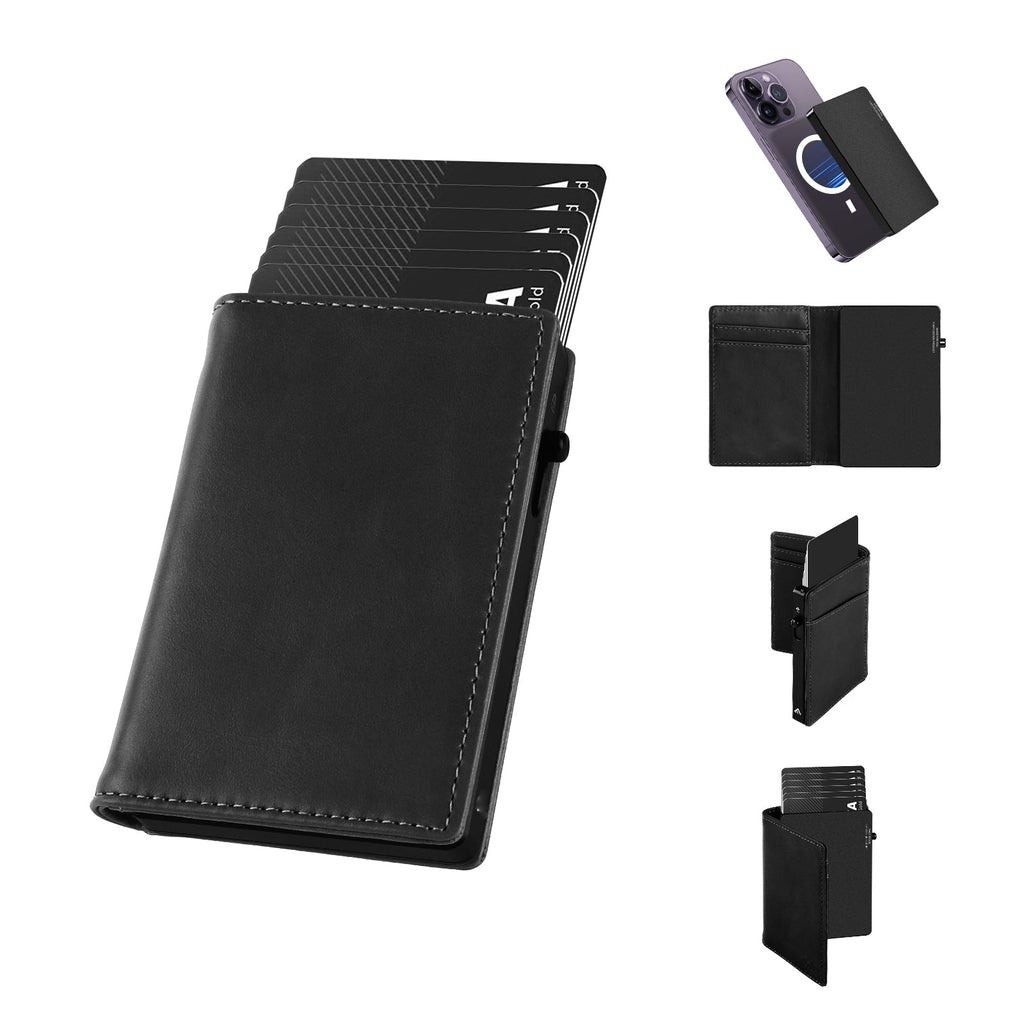 Billetera de aleación de aluminio TOYFID con cubierta de cuero genuino Billeteras para hombre