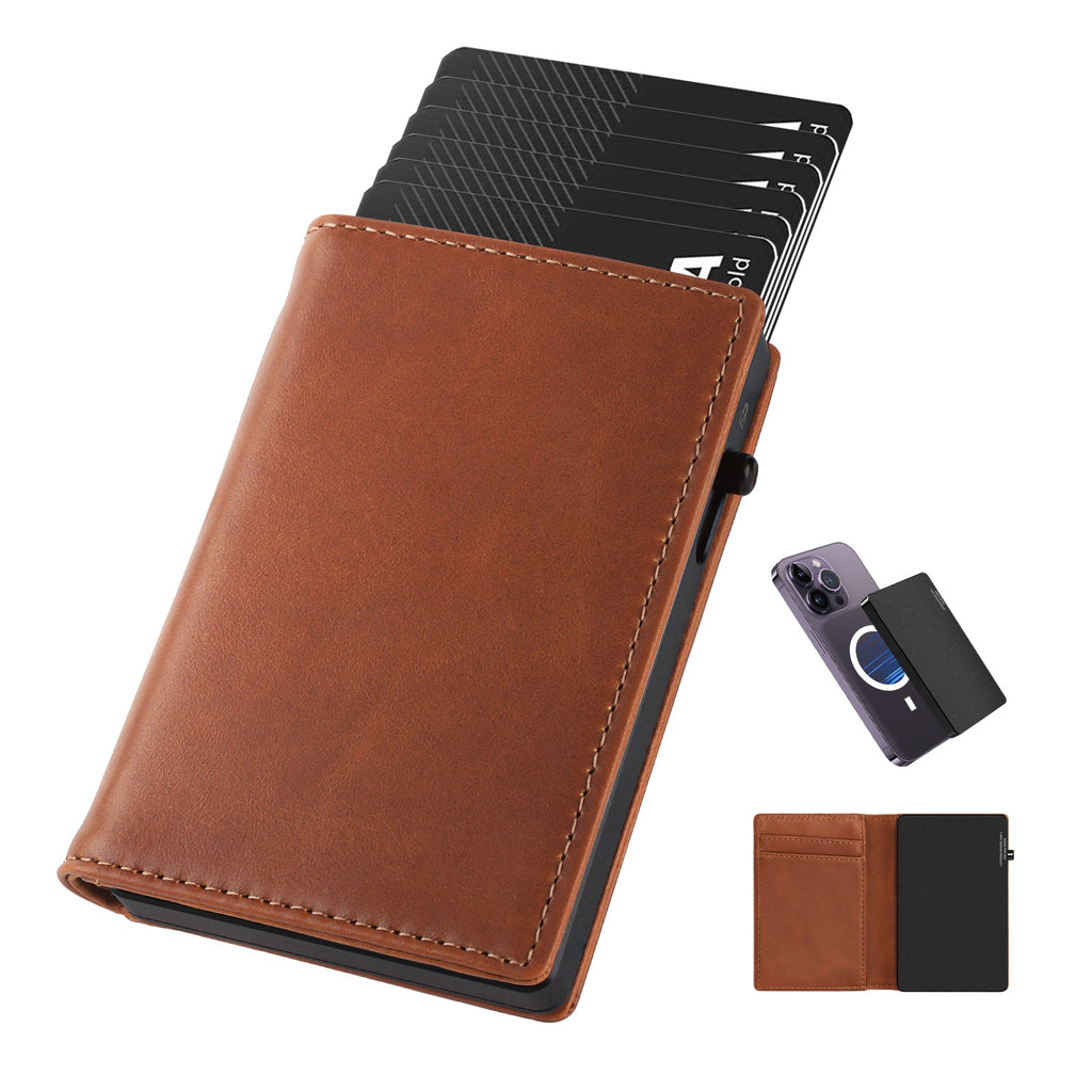 Billetera de aleación de aluminio TOYFID con cubierta de cuero genuino Billeteras para hombre