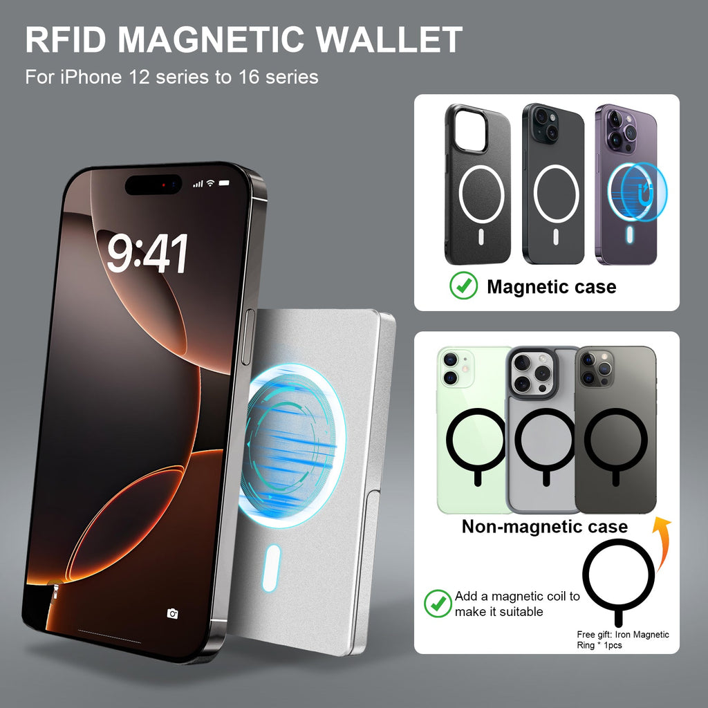 RFID Bloqueo Cartera Minimalista Delgada Tarjetero para Magsafe con Soporte Ajustable, Cartera Magnética Pop Up de Metal para Hombres TOYFID