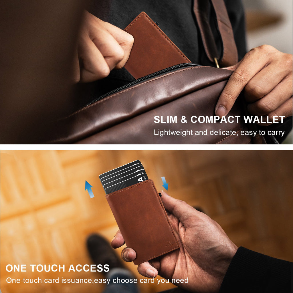 Billetera de aleación de aluminio TOYFID con cubierta de cuero genuino Billeteras para hombre