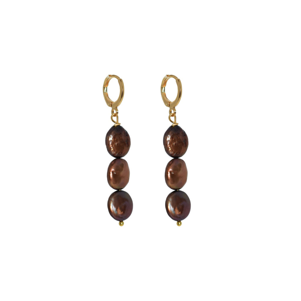 Pendientes aros de perlas de agua dulce marrones | de Ifemi Jewels