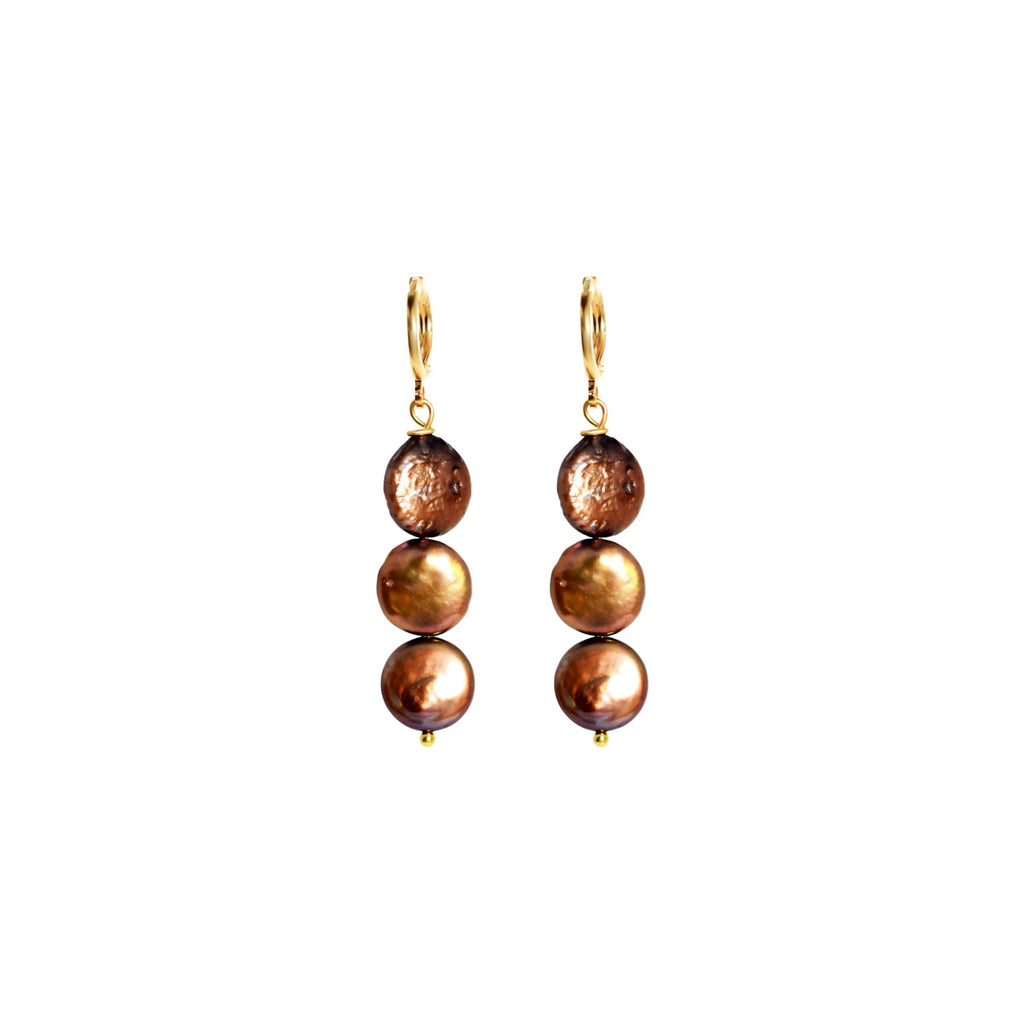 Pendientes aros de perlas de agua dulce marrones | de Ifemi Jewels